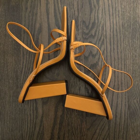 Public Desire Halley PU Strappy Block Heels Square Toe Glam Size 9 Orange - Picture 8 of 10